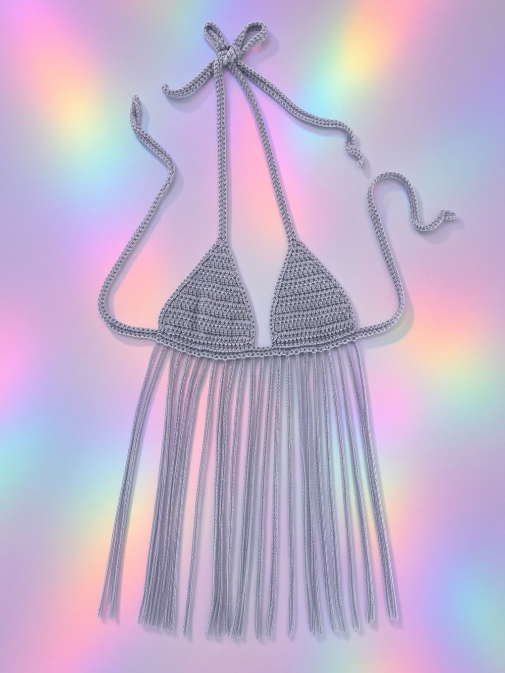 Blue Silver Shimmer Fringe Bikini Top